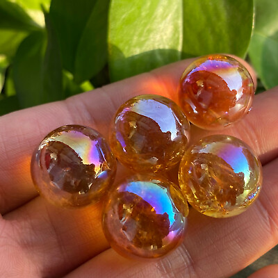 #ad titanium yellow rainbow quartz sphere crystal ball reiki healing 5PC $13.34