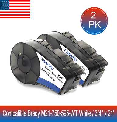 #ad 2PK M21 750 595 WT For Brady BMP21 White Label Tape Cartridge Vinyl 3 4quot; x 21#x27; $19.99