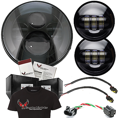 Eagle Lights Black 7quot; LED Headlight amp; Passing Light Kit Harley replacement $199.99