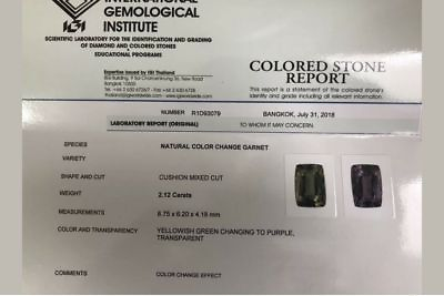 #ad IGI Certified 2.12Ct Natural CC Yellowish Green to Purple Garnet Loose Gemstone $1500.00