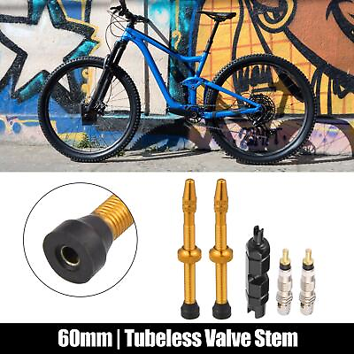 #ad 1 Set 60mm Bike Tubeless Valve Stems with Replacement Kit Bicycle Gold Tone $12.68