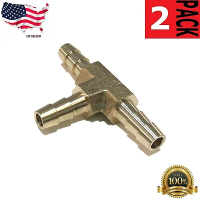 #ad 2pcs 1 4quot; HOSE BARB TEE Brass Pipe 3 WAY T Fitting Thread Gas Fuel Water Air $4.49