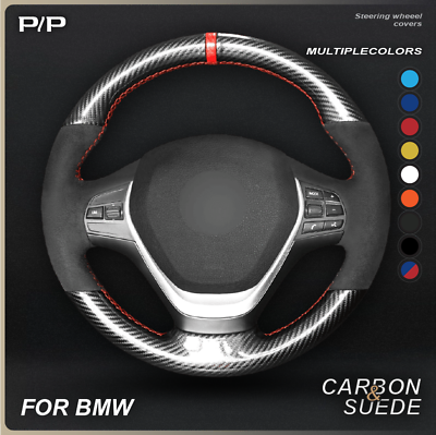 #ad For BMW M Sport F20 F22 F30 F32 F34 F33 Steering Wheel Cover Suede Carbon Strip $60.00