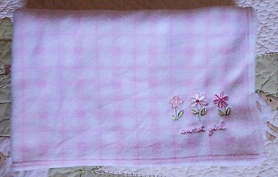 #ad Just One Year Plush Fleece Pink Plaid Sweet Girl Baby Blanket w Flowers EUC $25.49