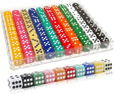 #ad 100 Pieces 16MM Dice Set 6 Sided Standard Colored Dices with Portable Plastic B $11.99