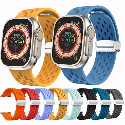 #ad Magnetic Silicone Band iWatch Sport Strap for Apple Watch 9 Ultra 49mm 7 8 6 5 4 $6.74