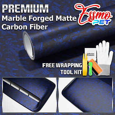 #ad ESSMO PET Marble Forged Matte Carbon Fiber Royal Blue Car Vehicle Vinyl Wrap $40.50