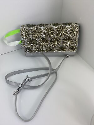 #ad Michael Kors Crossbody Bag Crystal Floral Burst Evening Silver Leather B3H $99.89