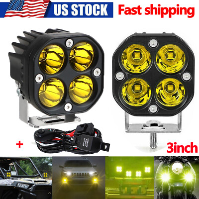 #ad 2X 3inch 80W LED Cube Pods Work Light Bar Spot Driving Fog Yellow Lamp Wiring $27.16
