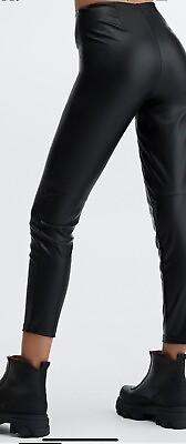 #ad Fabletics Women#x27;s Vegan Leather Pull On Leggings Black Side Zip XL NWT Stretch $30.00