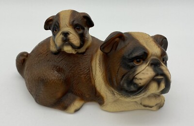 #ad Bulldog and Puppy Ceramic Figurine Cute Display $31.49
