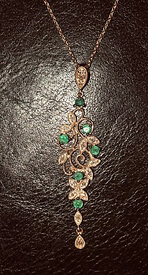 #ad Emerald And Diamond Gold Pendant Necklace 14k Natural Stones $850.00