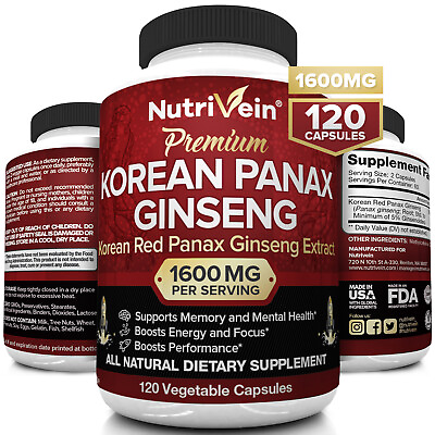 #ad Nutrivein Korean Red Panax Ginseng 1600mg 120 Caps High Strength Ginsenoside $19.99
