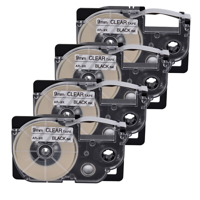 #ad 4PK Black on Clear Tape Cartridge XR 9X for Casio KL 60 EZ Label Printer $15.19