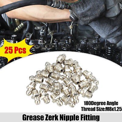 #ad 25pcs M8x1.25 Auto Grease Nipple Fitting Straight 180 Degree Nickel Plated AU $15.92