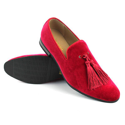 #ad Bright Red Velvet Slip On Loafers Tassel Men#x27;s Dress Shoes Modern Formal AZARMAN $29.99