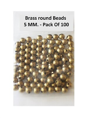#ad 5 MM Round Brass Hollow Beads Pack Of 100 Hole 1.5 MM $11.25