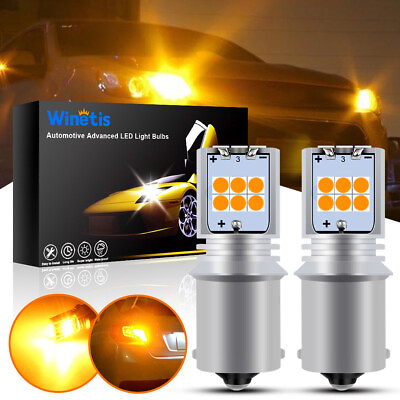 #ad High Power Amber Yellow 1156 BA15S 15SMD 3030 Lens Turn Signal LED Light Bulbs $11.36