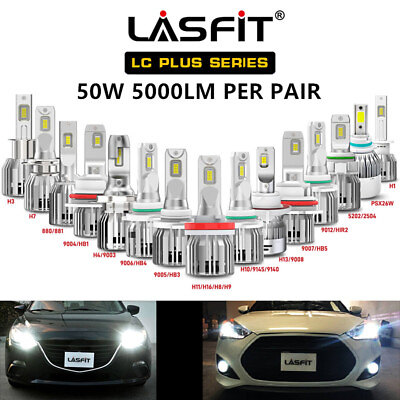 #ad LASFIT LCplus 50W LED Bulbs Kits H7 H10 H11 9006 9012 5202 H13 9007 H4 H16 H9 $39.99