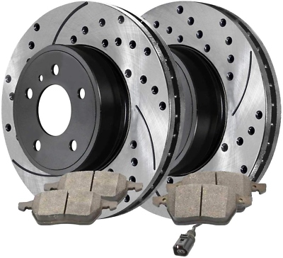 #ad Autoshack Front Drilled Slotted Rotors Black and Ceramic Pads Pair Driver and Pa $128.99