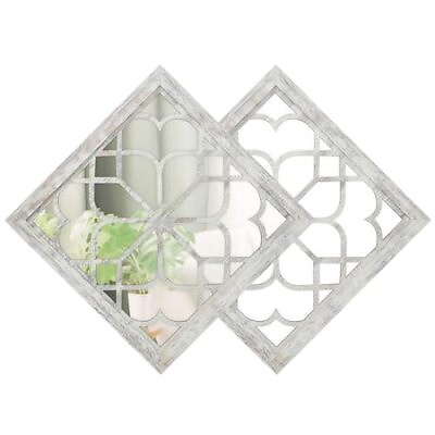 #ad Farmhouse Wall Decor Distressed Rustic Square Mirror Hanging 2 Washed White $39.29