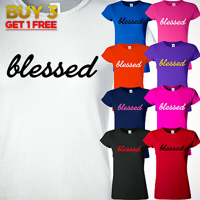 #ad Blesseds Women Faith T Shirt Christian God Religious Greatfull Saying Gift Tee $13.99