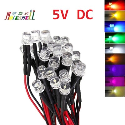 #ad 5mm Flat 5V Pre Wired Red Yellow Blue Green White Orange UV Pink Warm white Leds $24.00