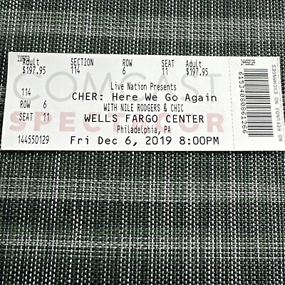 #ad CHER Full Concert Ticket Stub RARE unused Philly 12 6 2019 Legendary Concert $5.00