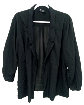 #ad Angie black sheer see through ruched 3 4 sleeve plus open jacket 3X $15.99