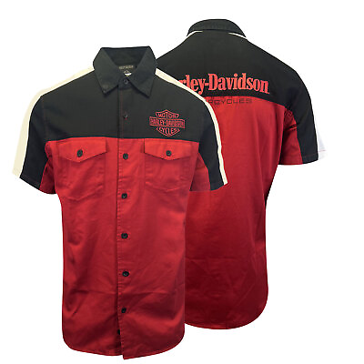 #ad #ad Harley Davidson Men#x27;s Red Black Colorblocked Chili Pepper Darting Shirt S63 C $63.25