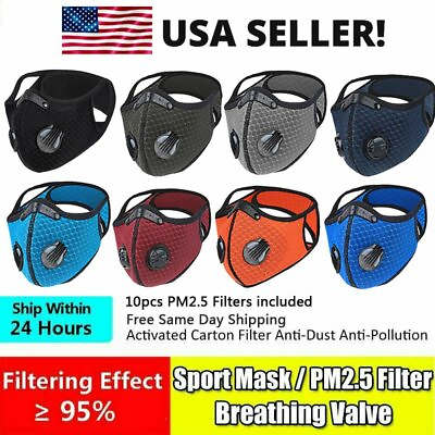 #ad USA Activated Carbon Air Purifying Reusable Face Mask W 10pcs Filters Haze Valve $15.99