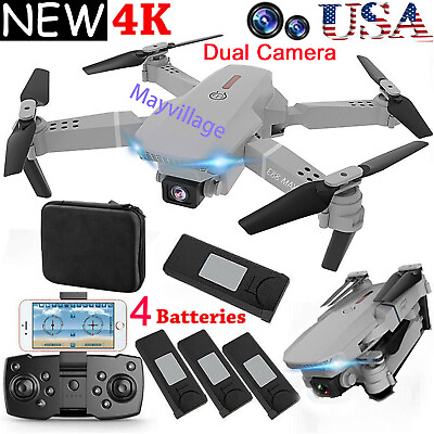 4k HD Wide Angle Dual Camera Rc Drone Foldable FPV WiFi Quadcopter 4 Batteries $59.99