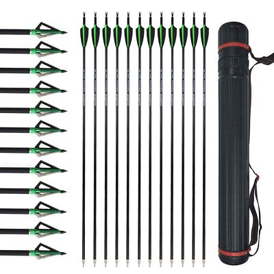 12pcs 30#x27;#x27; Archery Carbon Arrows Hunting Broadheads 100 grain Quiver Bow Target $45.45
