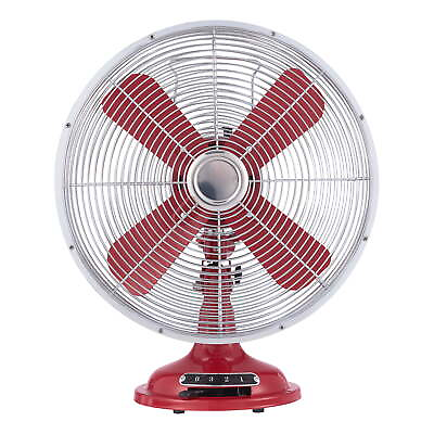 #ad New 12 inch Retro 3 Speed Metal Tilted Head Oscillation Table Fan Red $31.92