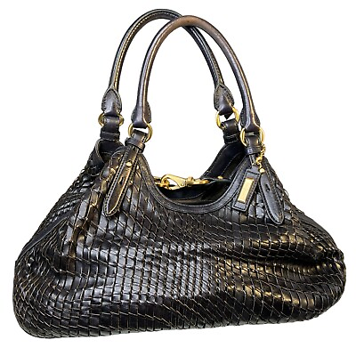 #ad Vintage Cole Haan Genevieve Black Basket Weave Leather Shoulder Bag Tote Handbag $120.00