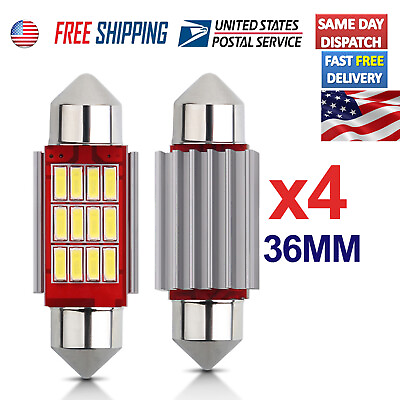 #ad 4 x Bright White 6418 C5W 36MM Festoon LED License Plate Tag Light Bulbs 6000K $8.45