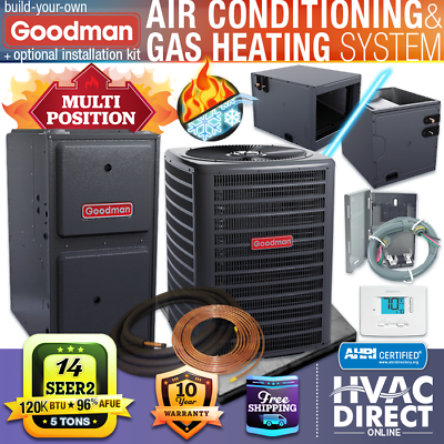 #ad Goodman 5 Ton 14 SEER2 96% 120K BTU NG LP Gas Furnace amp; AC Split System Kit $5785.00