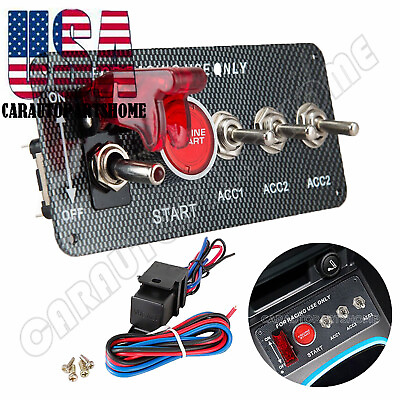 #ad Carbon Ignition Switch Panel Engine Start Push Button LED 12V Toggle Racing Car $18.19