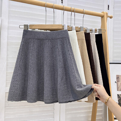 #ad Ladies Knitted Tutu Skirt A Line Elastic Waist Frill Casual Winter Mini Skirt $26.89