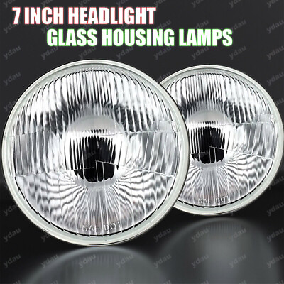 #ad 7 Inch LED GLASS Headlight Round ORIGINAL CLASSIC LOOK conversion Chrome pair $42.88