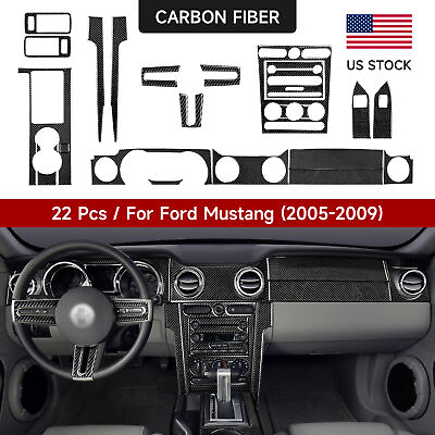 #ad 22Pcs Carbon Fiber Interior Trim Cover Black For Car Ford Mustang 2005 2009 $135.99
