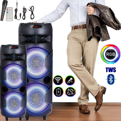 #ad Dual Woofer Portable Bluetooth Party Speaker Heavy Bass Sound System W Micphone $55.99