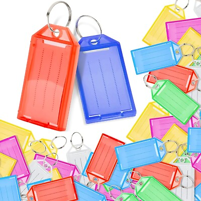 #ad 40 Pack Plastic Key Tags with Split Ring and Label Window 10 Colors $7.95