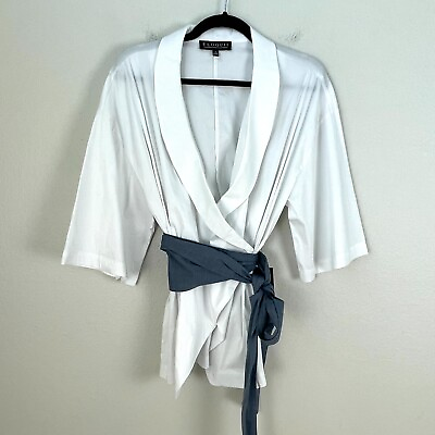 #ad NEW Eloquii Womens Plus Size 14 White Wrap Shirt Short Sleeve $24.99