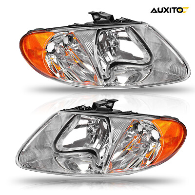 #ad New Headlight Set Replacements For 2001 2007 Dodge Grand Caravan Pair Chrome 2PC $76.94