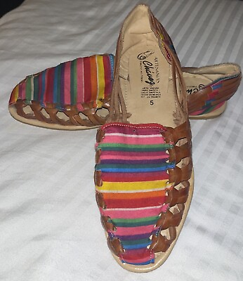 #ad Artesanias Chavez Mexico Weave Leather Sandals Shoes Colorful Women’s US Size 5 $9.99