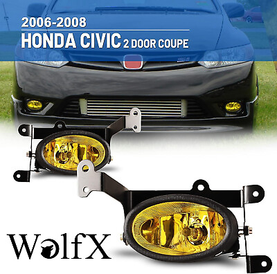#ad For 06 08 Honda Civic Coupe Yellow Lens Fog Light Pair Bumper LampsWiring Kit $46.99