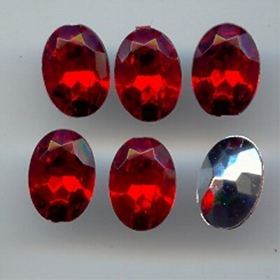 #ad 36 VINTAGE RUBY ACRYLIC 14x10mm. OVAL FACETED TOP GEM JEWELS 6796 $3.74