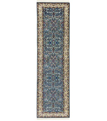 #ad Classic Floral Blue Handmade Wool 3X10 Kirman Oriental Runner Rug Hallway Carpet $724.27