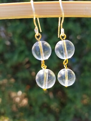 #ad Handcrafted 10mm quartz double drop dangle earrings gpld earwires Earrings $5.77